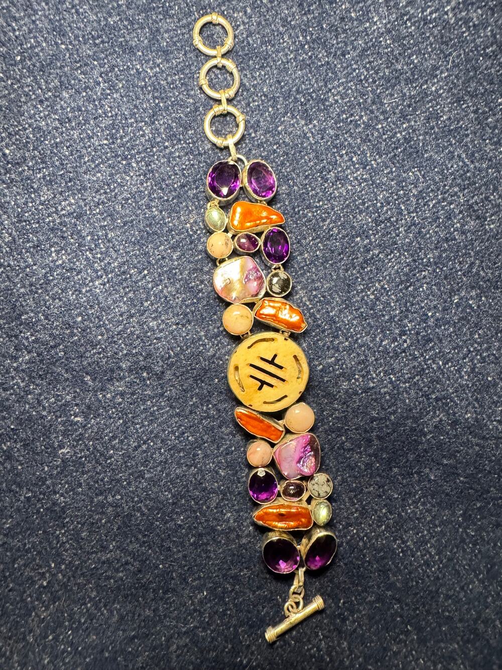 925 Sterling Toggle Clasp Bone Labdorite Pearls Amethyst Artizan